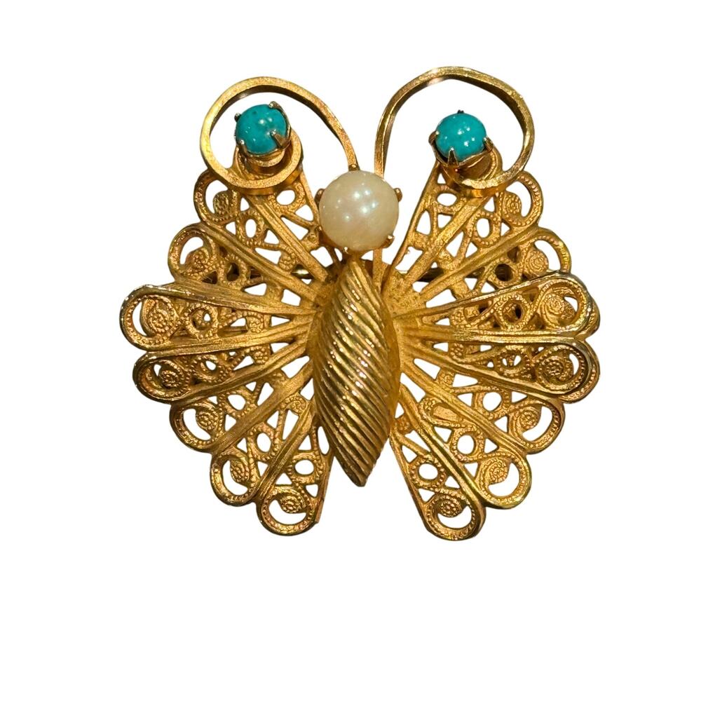 Vintage Gold-Tone Filigree Butterfly Brooch